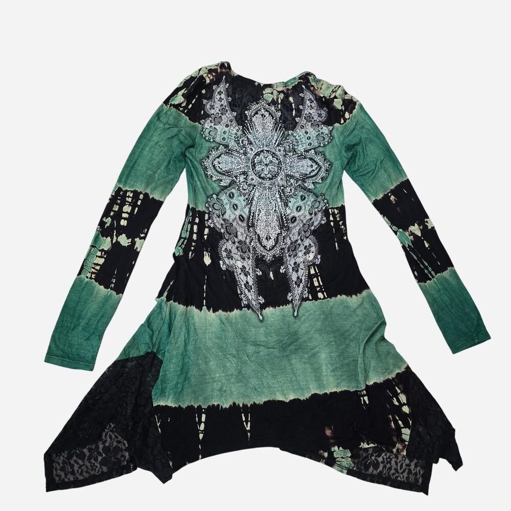 Vocals Women's Size Small Green tie-dye baby doll Y2K rhinestones